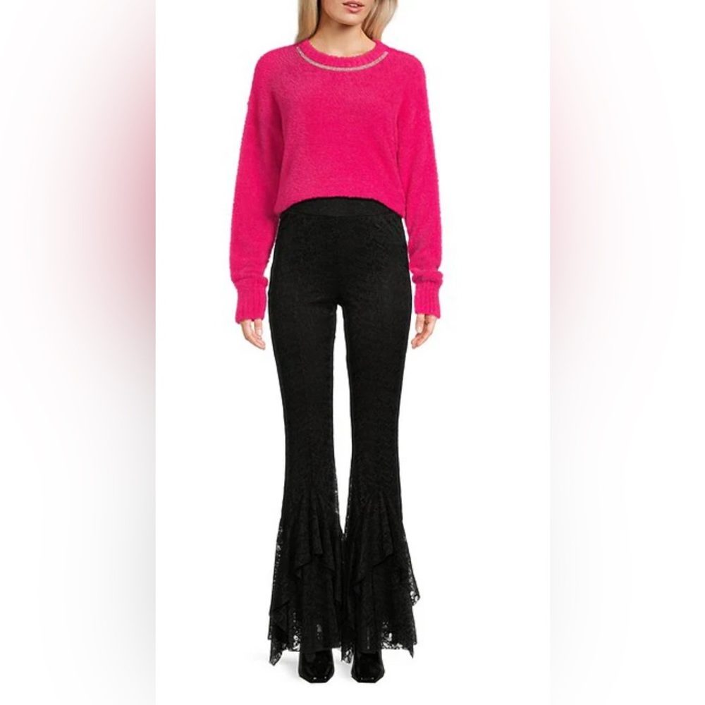 C&V Chelsea & Violet
Fuzzy Rhinestone Neckline Sweater Color Fuchsia-Size S NWT - Picture 3 of 10